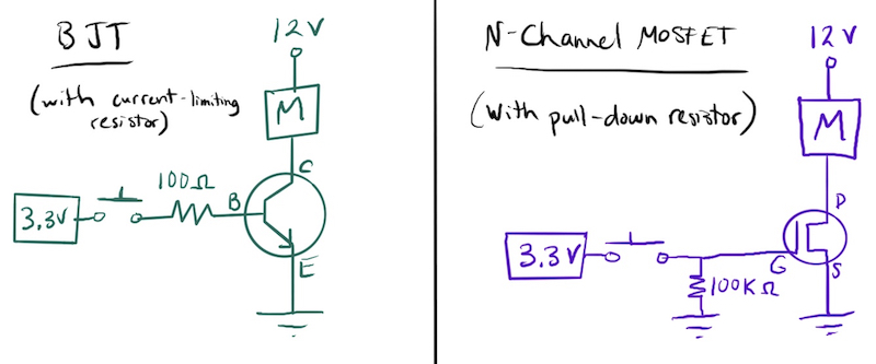 BJT and MOSFET with resistors
